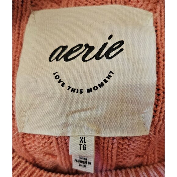 Aerie Woman Size XL Pink Cable Knit Cropped Sweater Cotton Casual  Long Sleeve - Picture 5 of 9